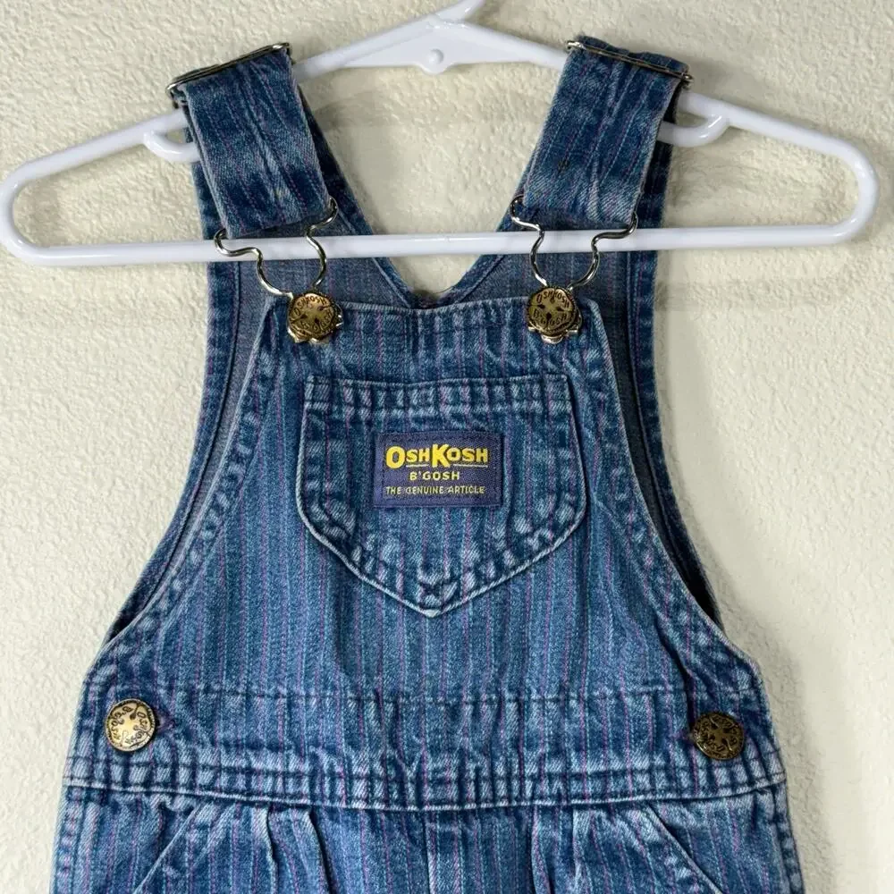 Vintage 80s OshKosh B'Gosh Pink Striped Toddler Baby Vestbak Denim Overall 18 Mo
